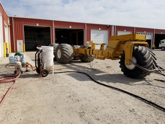 Sandblasting agricultural equipment
